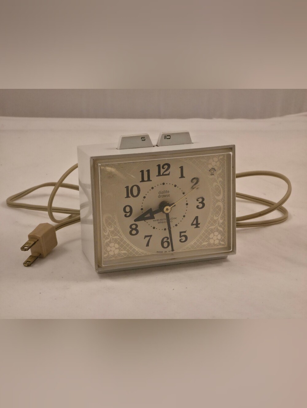 Vintage Westclox Dialite Drowse White Electric Alarm Clock MCM